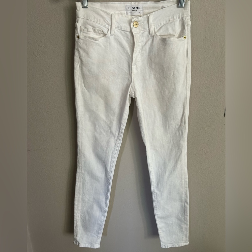 Frame Le Skinny de Jeanne jeans white stretch denim crop mid rise 27